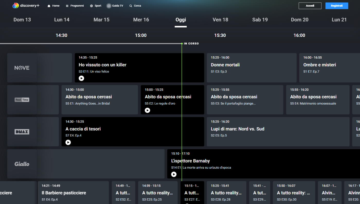 EPG canali live su Discovery+