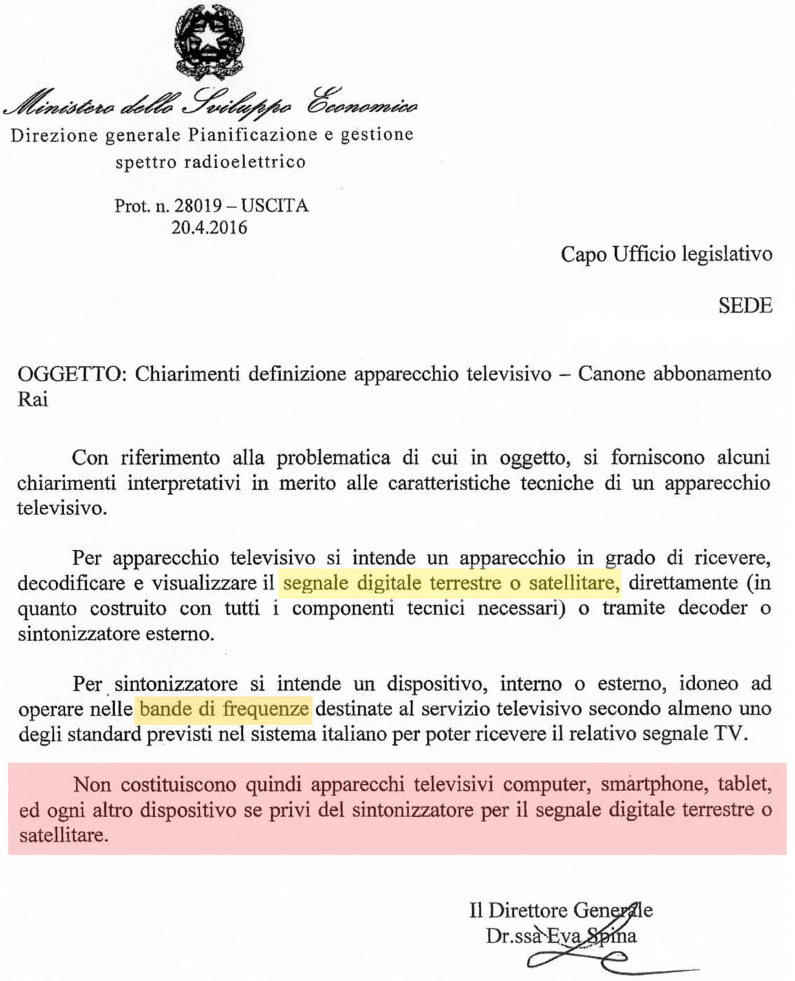 Documento MISE definizione apparecchio televisivo