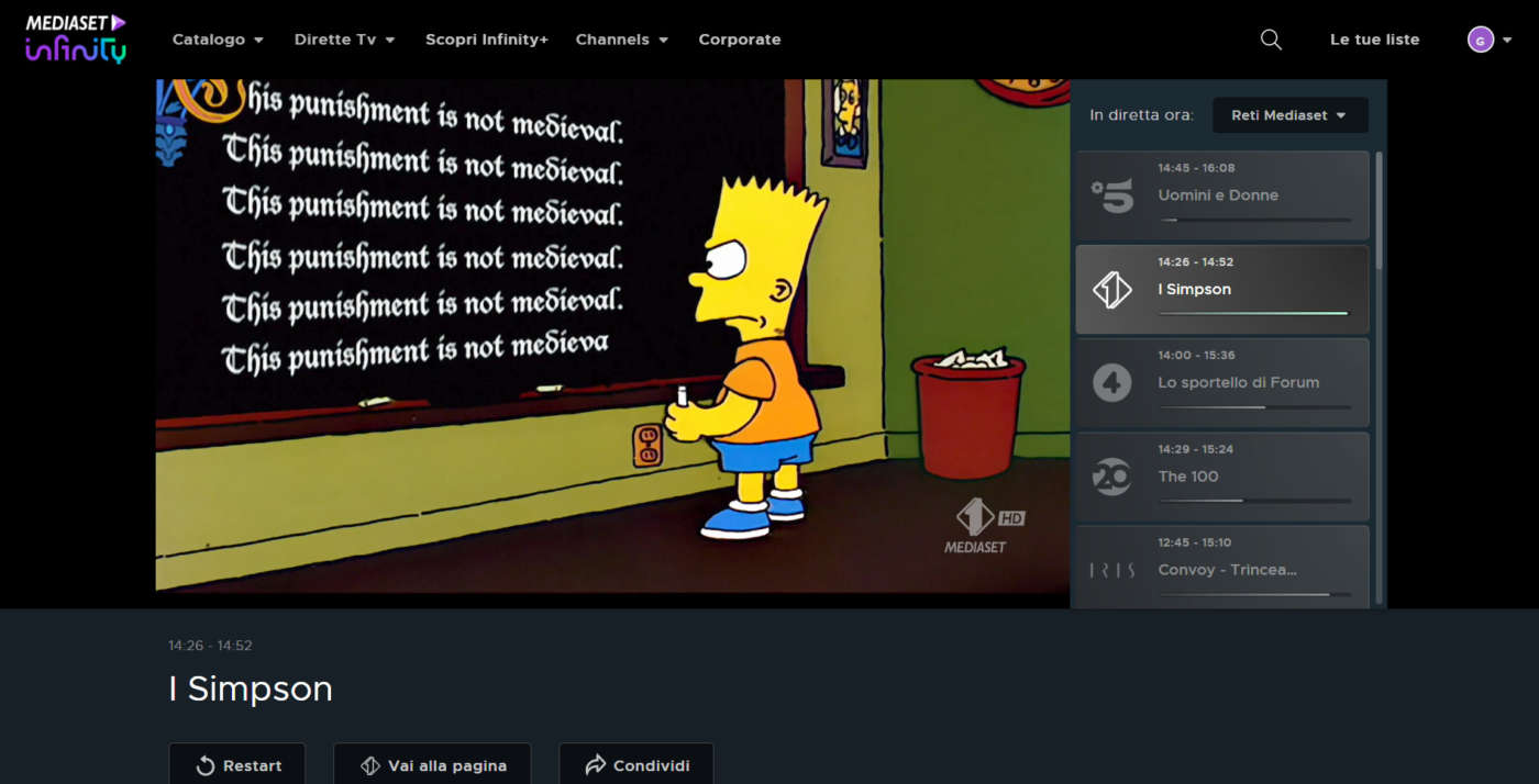 Italia 1 in streaming su web Mediaset
