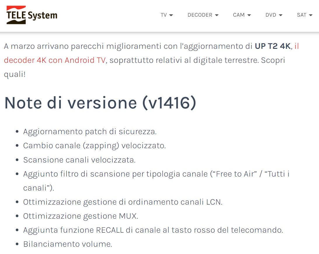 Aggiunta di nuove funzioni con aggiornamento firmware Telesystem