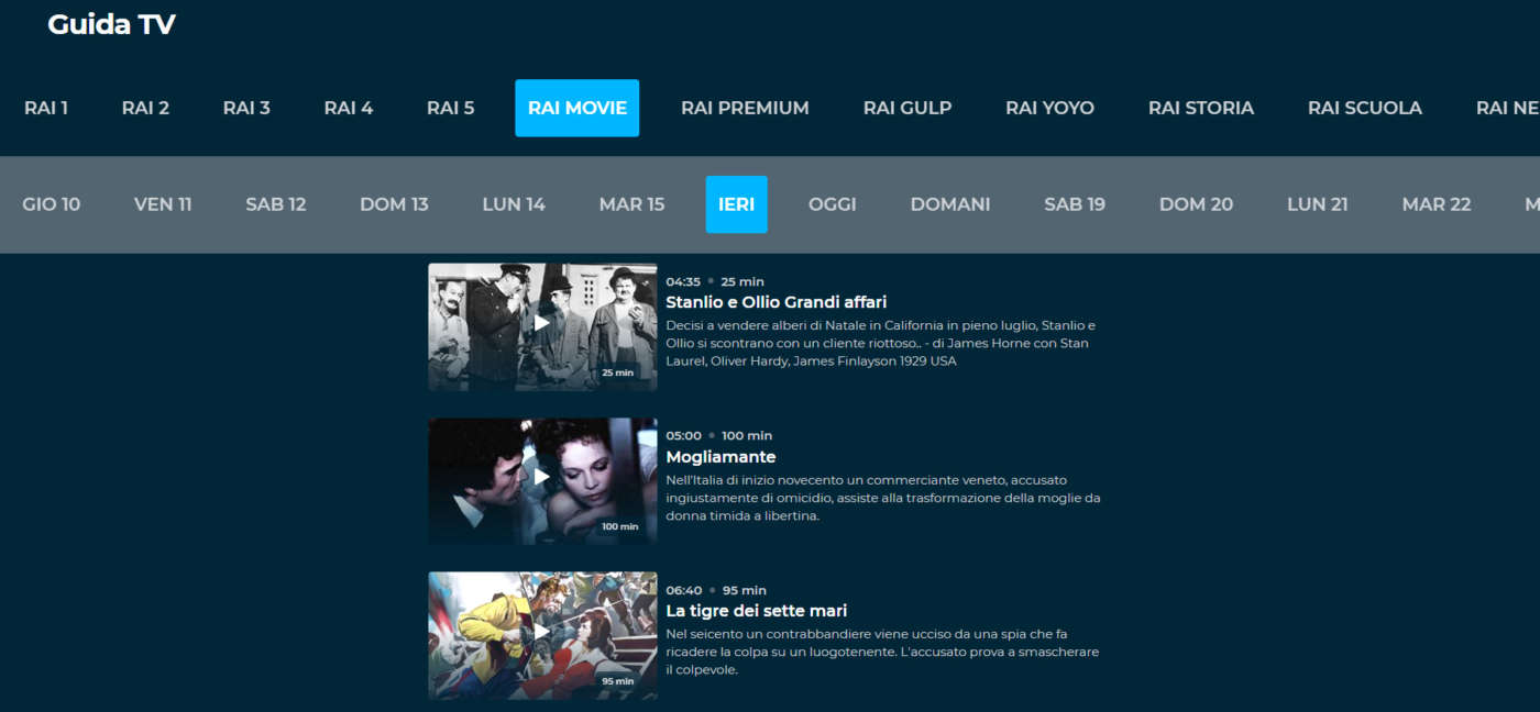 Servizi Guida Tv e Replay su RaiPlay