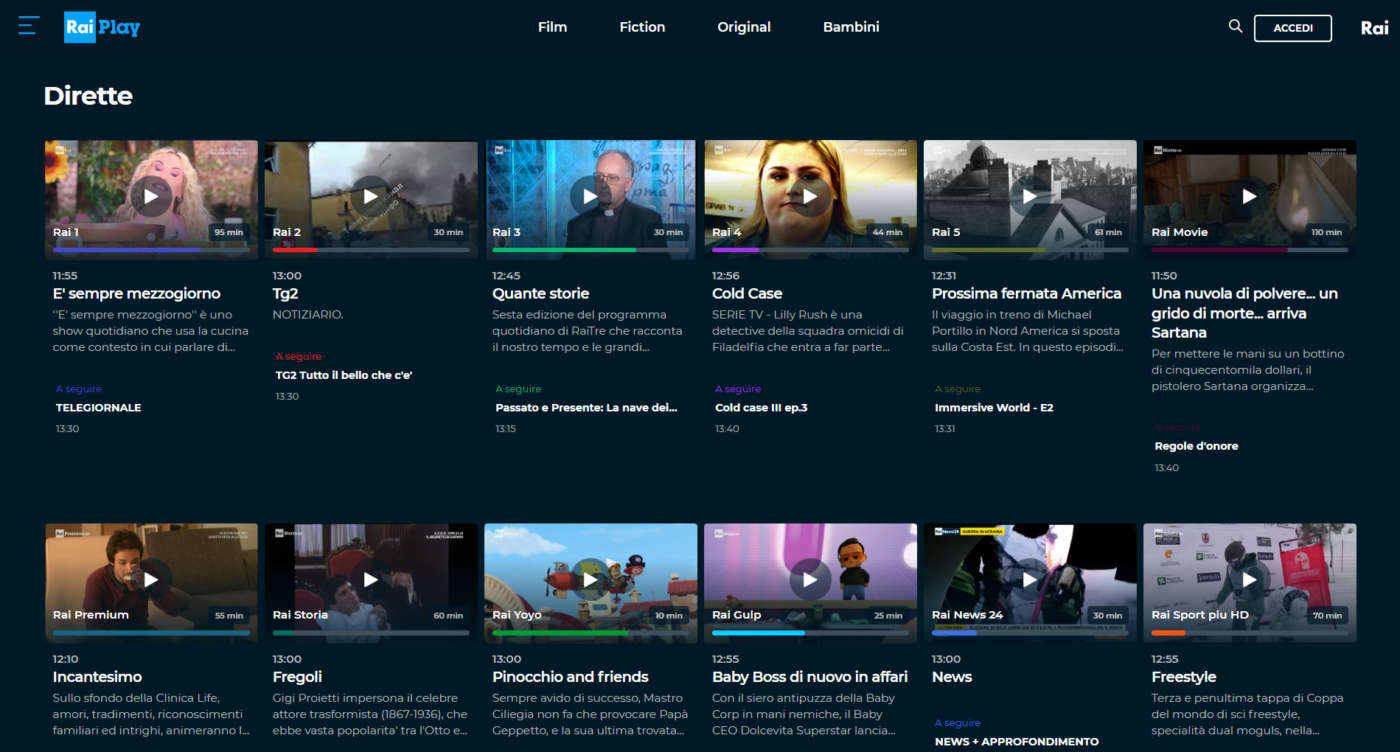 RaiPlay canali live streaming