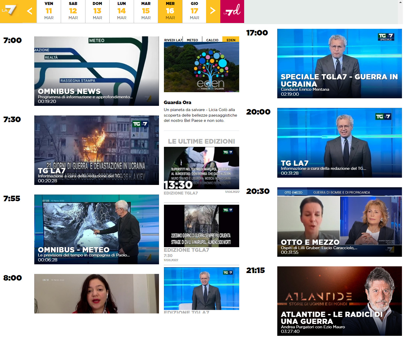 Guida Tv e replay La7