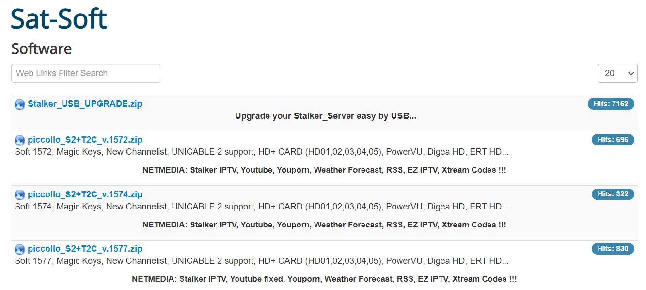 Sito web Sat-soft.net con firmware alternativi per decoder
