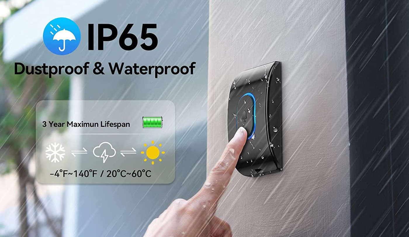 Campanello wireless Tecknet con protezione IP65