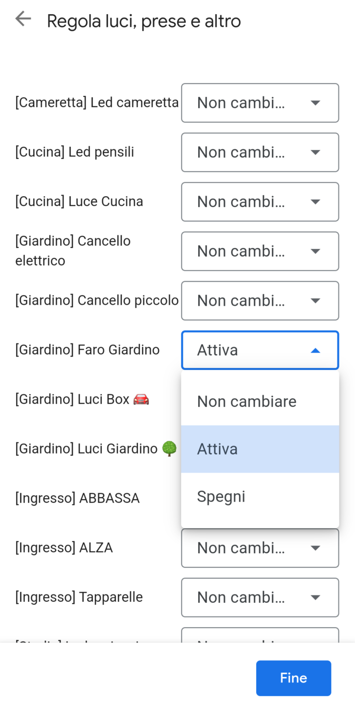 Scelta e configurazione dei dispositivi domotici nella routine Google