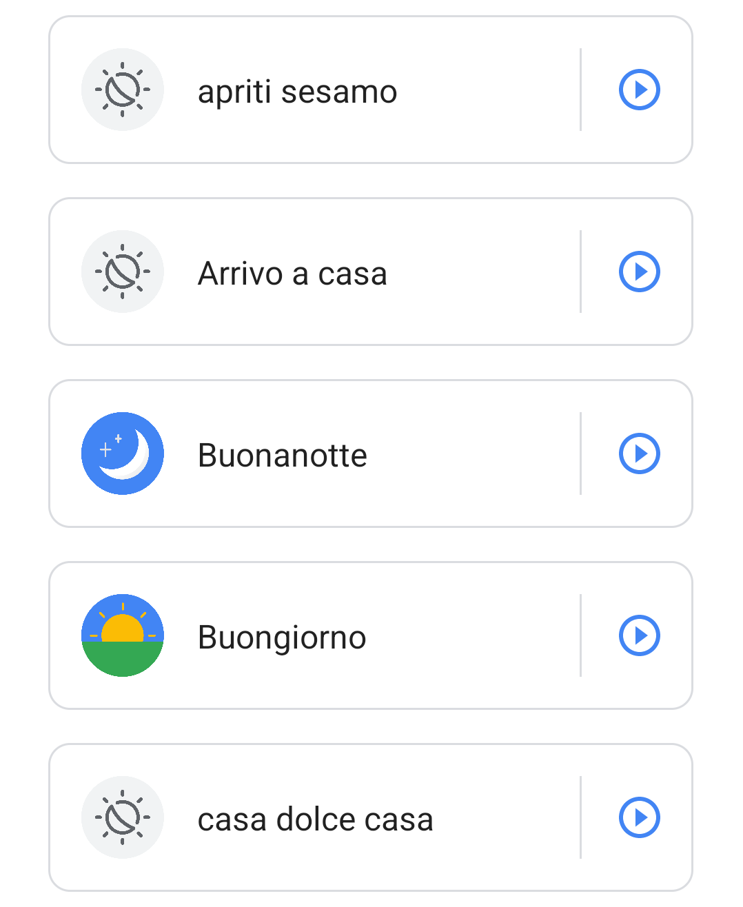 Lista delle routine di Google preconfigurate e create ex novo