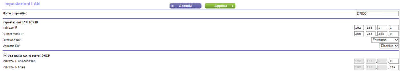 Abilitazione DHCP su scheda impostazioni LAN