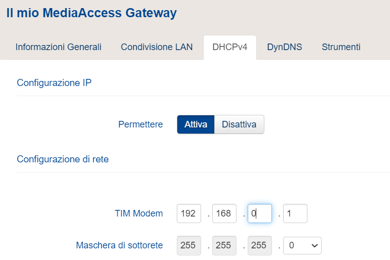 Modifica dell’indirizzo IP del modem/router originale