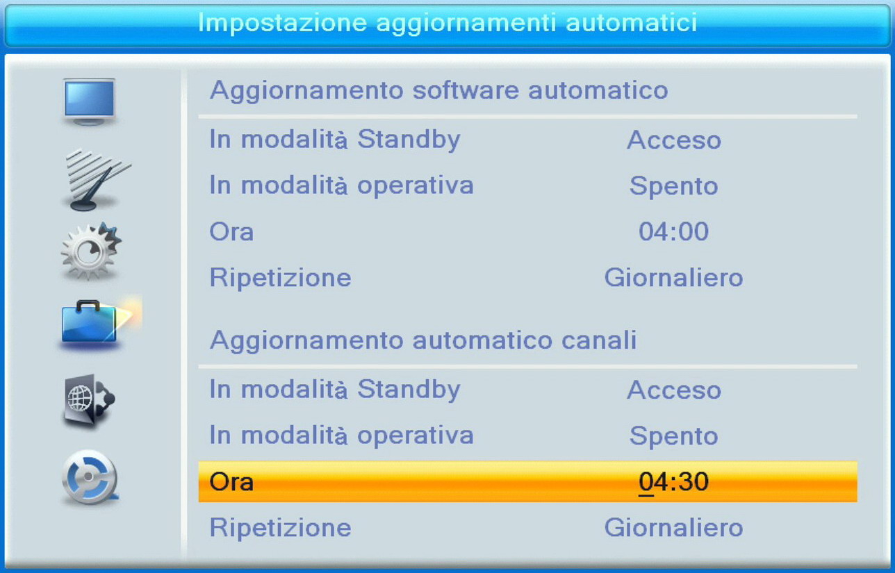 Schermata menu decoder aggiornamenti automatici
