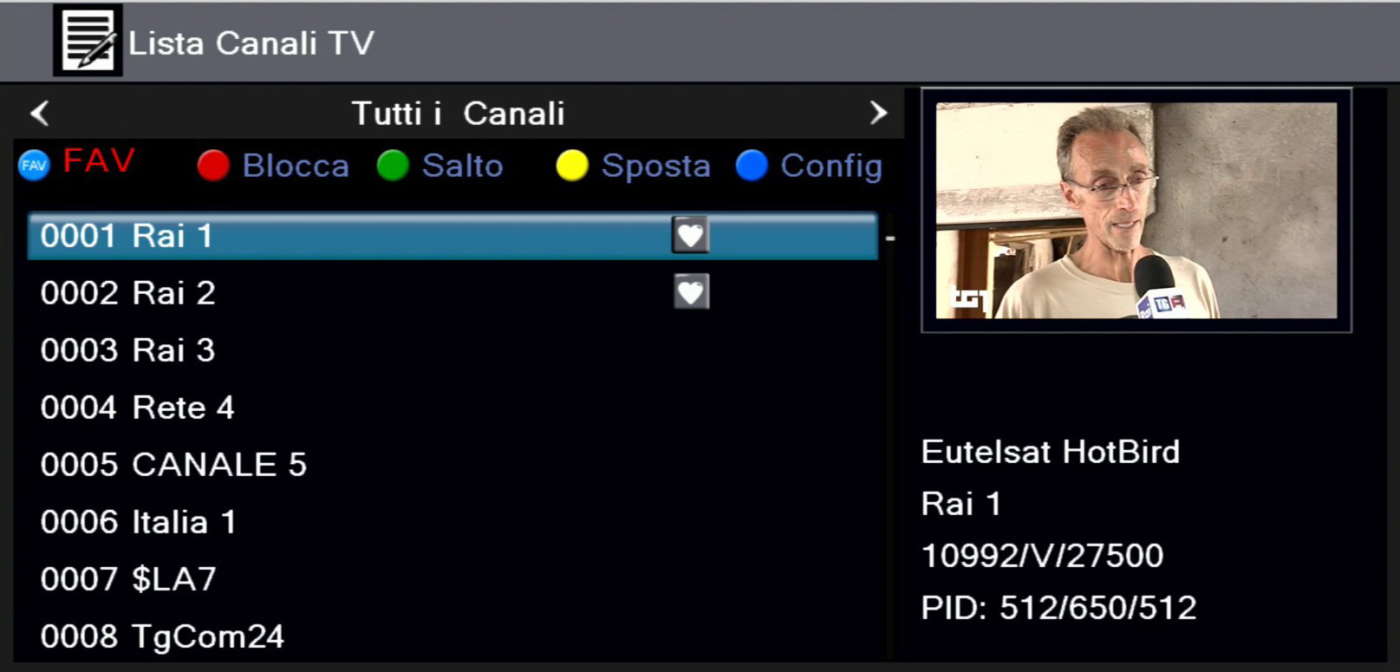 Gestione della lista canali (spostamento, blocco, eliminazione, ecc.)