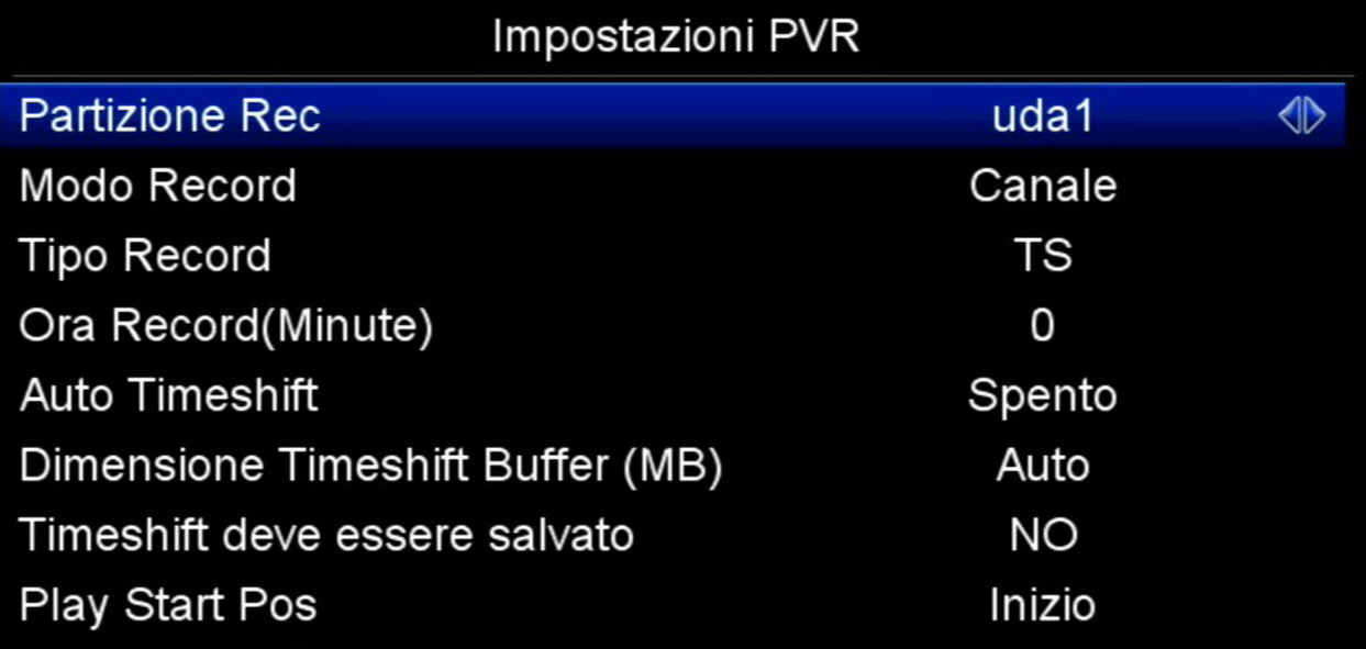 Impostazioni delle funzioni PVR e Timeshift