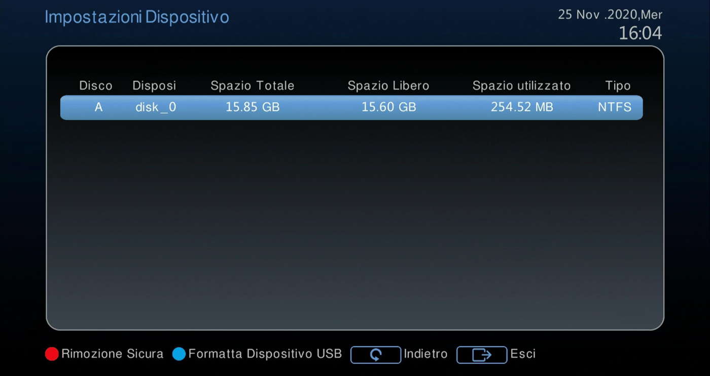 Schermata di analisi e controllo dell’unità USB (memoria, formattazione, rimozione sicura)