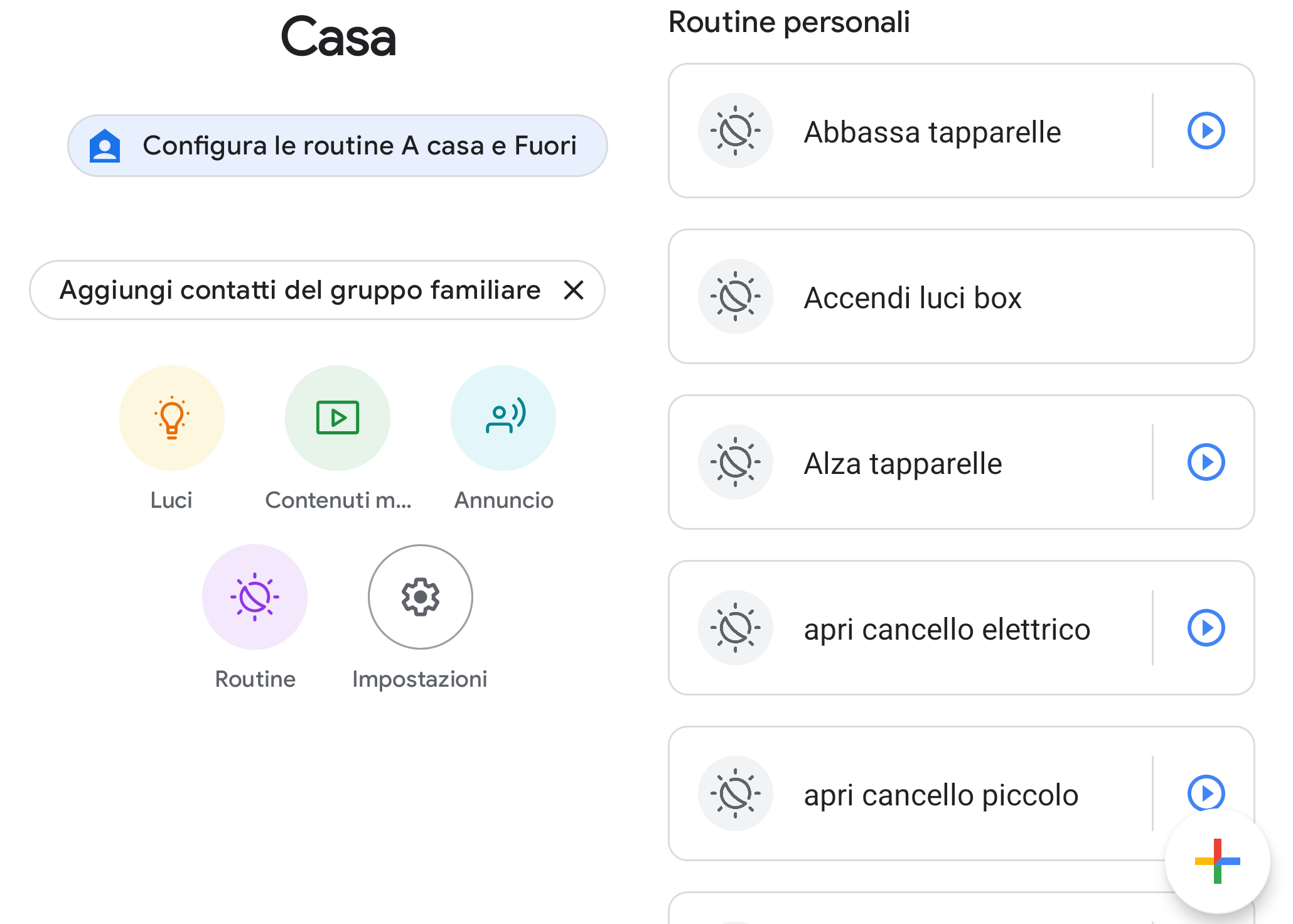 Schermate per la creazione di routine nella app Google