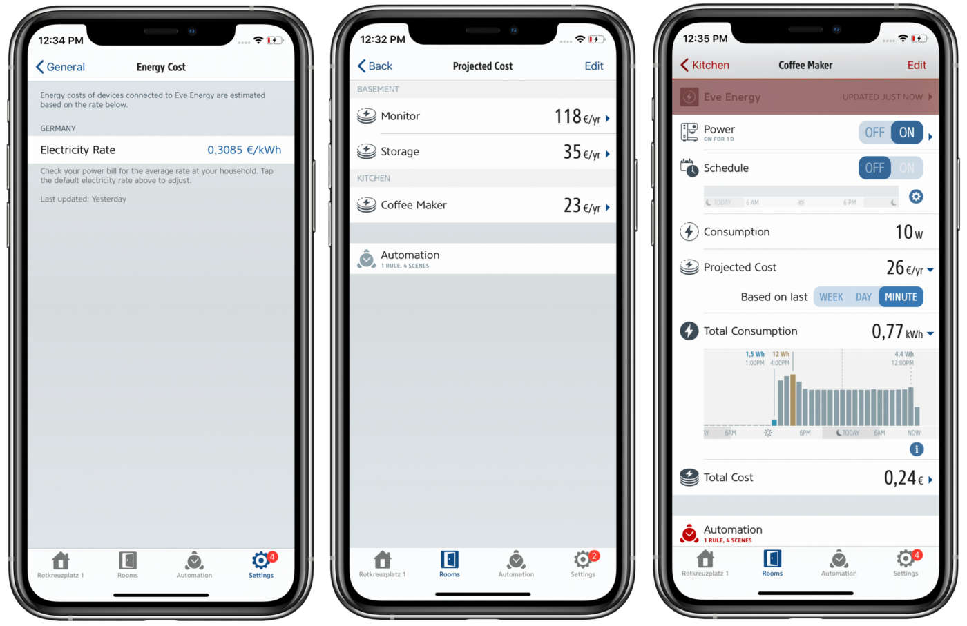 Calcolo dei costi settimanali/mensili dei singoli apparecchi elettrici (Credit: Eve)