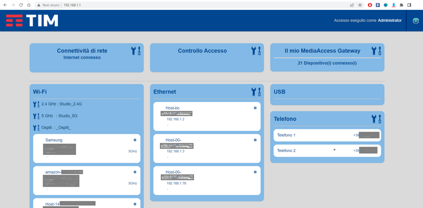 Interfaccia Web del modem/router TIM Technicolor