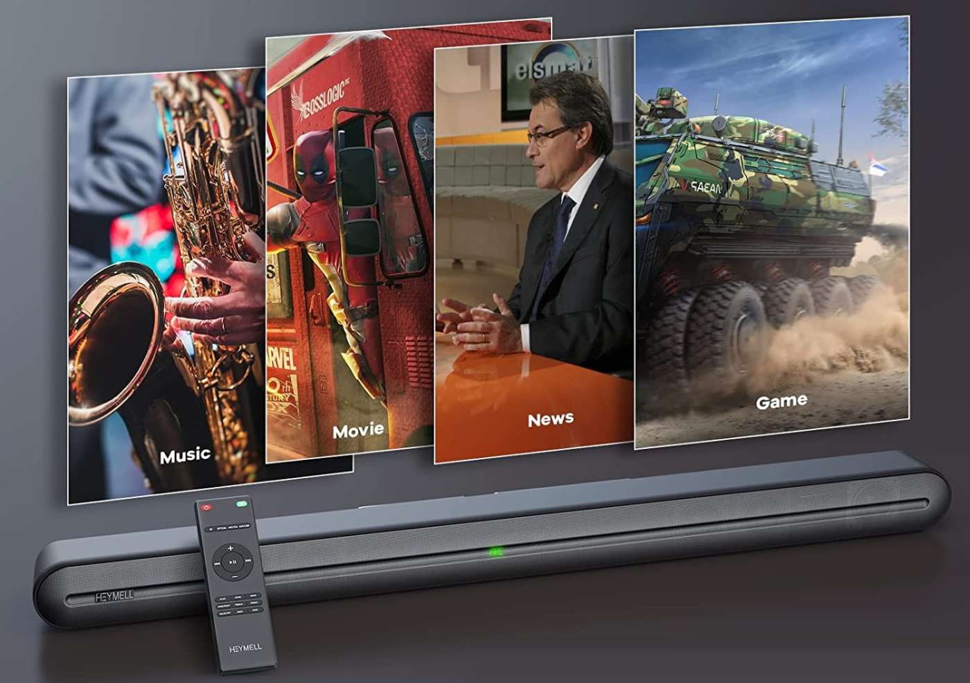 Profili audio personalizzati su soundbar Heymell (music, movie, news, game)