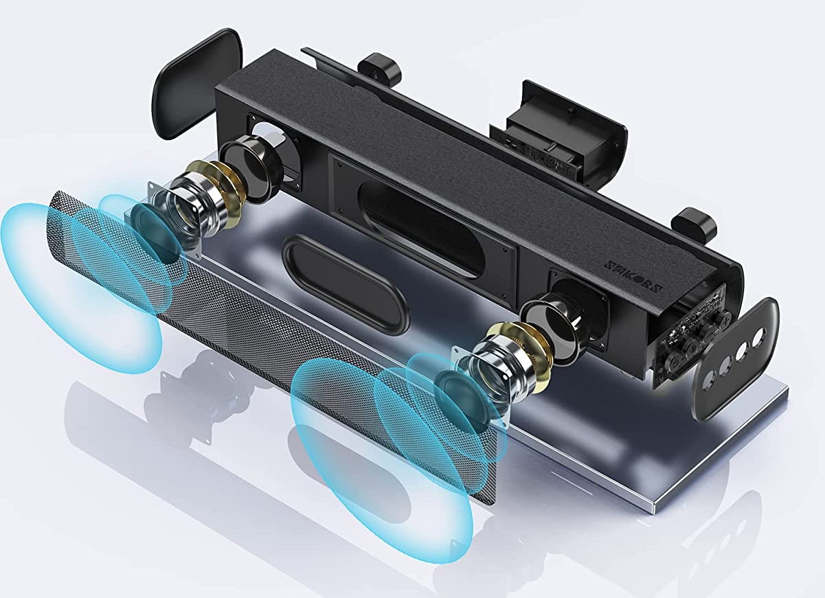 Esploso di una soundbar Sakobs con woofer passivo centrale