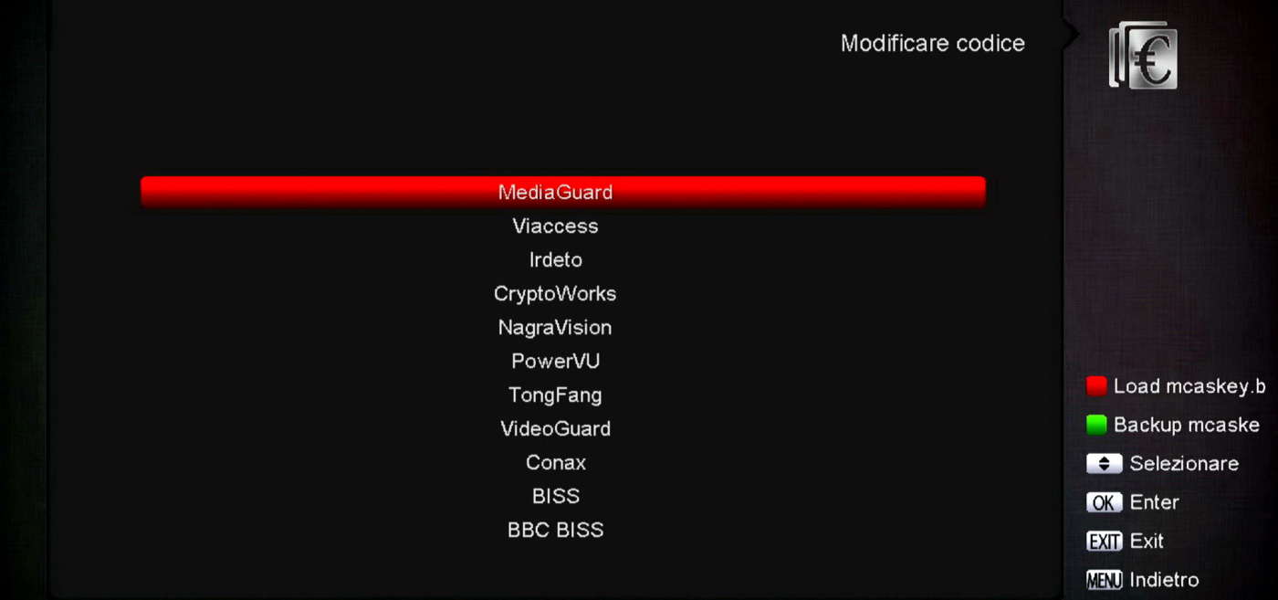 Elenco dei sistemi di codifica attivabili con firmware alternativi