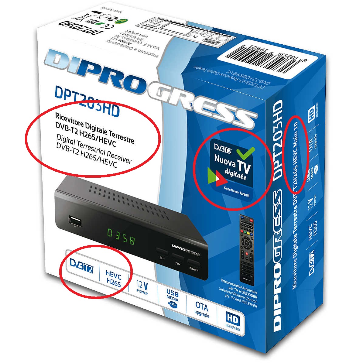 Confezione del decoder DiProgress DPT203HD