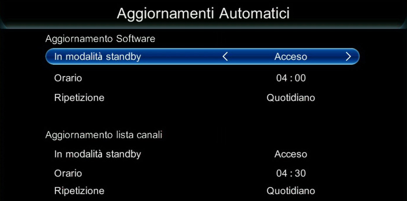 Funzione di aggiornamento automatico canali e firmware su decoder DTT T2 HEVC Main 10