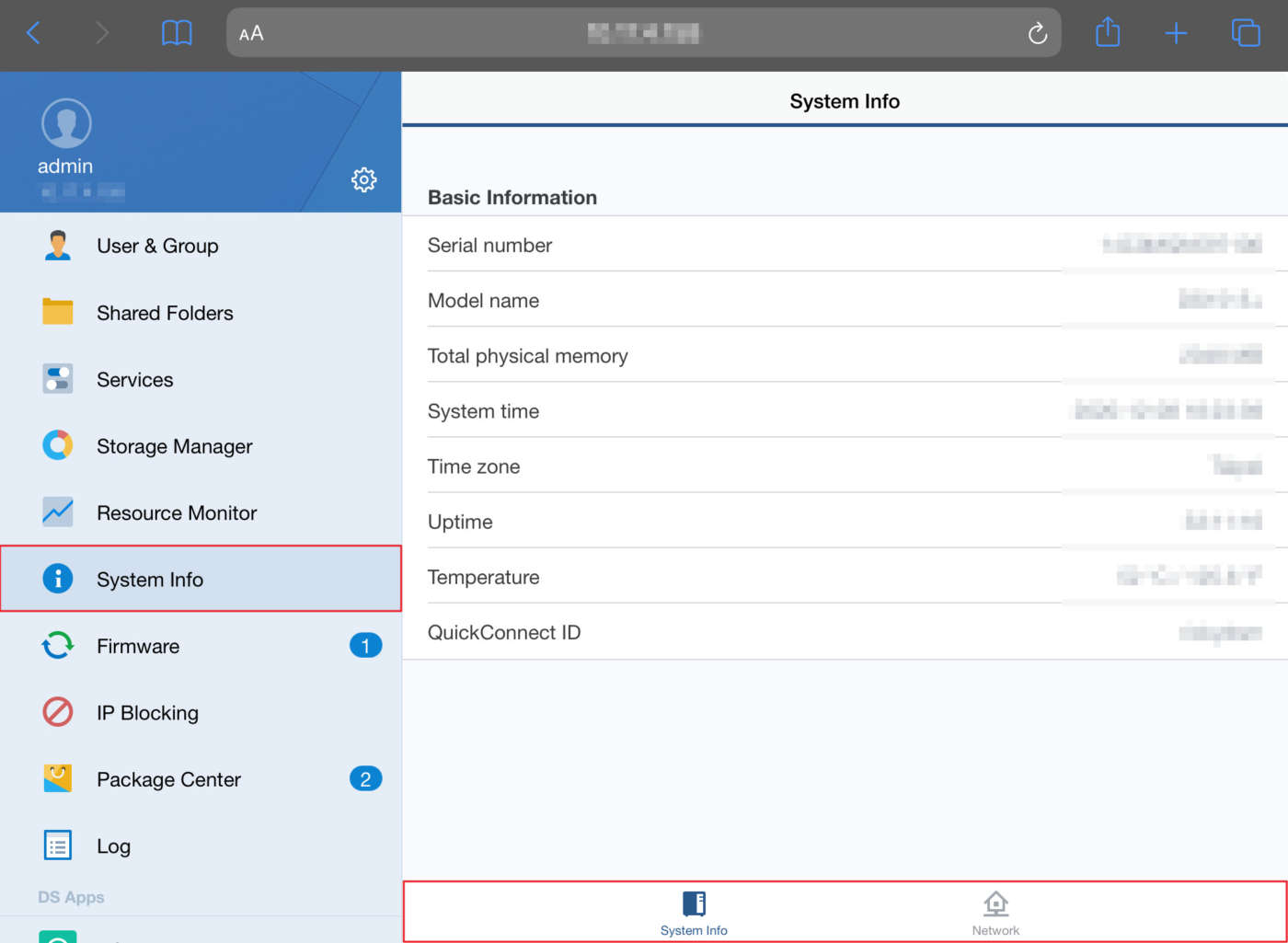 Interfaccia web per NAS Synology