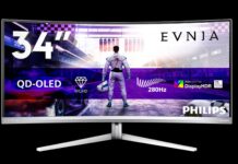 Philips Evnia 34M2C8600P, QD-OLED ultrawide a 280 Hz con USB-C da 90 W Evnia 34M2C8600P