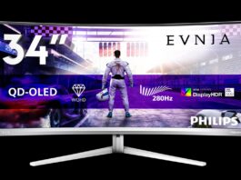 Philips Evnia 34M2C8600P, QD-OLED ultrawide a 280 Hz con USB-C da 90 W Evnia 34M2C8600P
