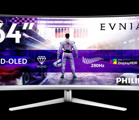 Philips Evnia 34M2C8600P, QD-OLED ultrawide a 280 Hz con USB-C da 90 W Evnia 34M2C8600P