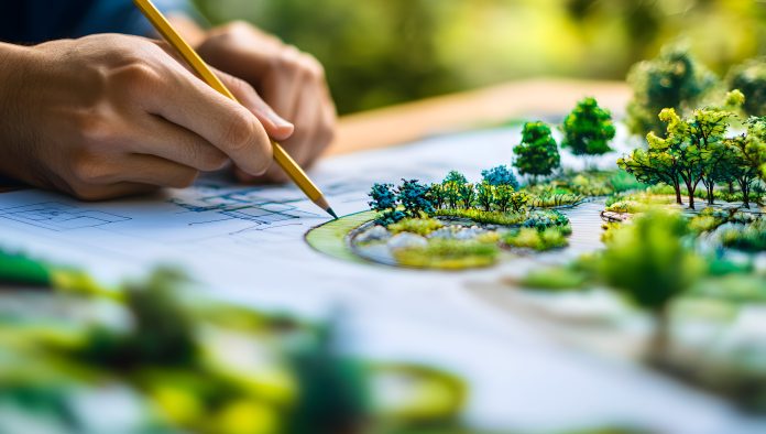Landscape architect designing garden plan