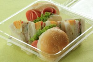 Hamburger and sandwich in box for take home