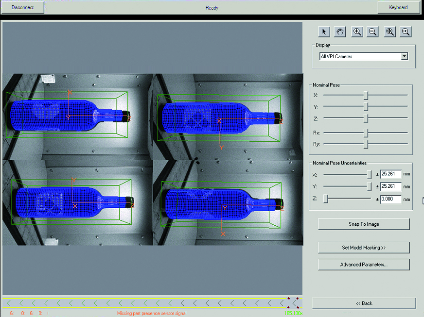 Il sistema VisionPro di Cognex riconosce e ricostruisce il modello 3D delle bottiglie su ognuna delle 4 camere