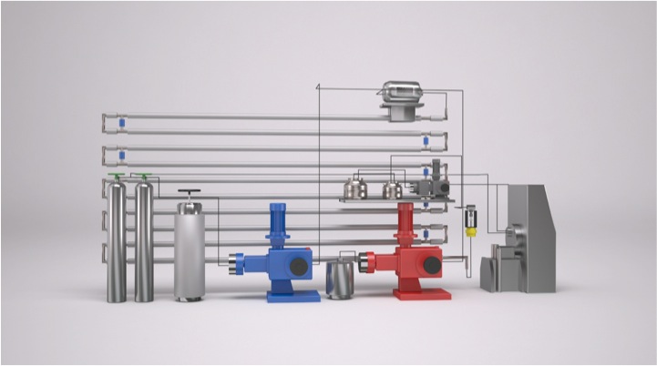 Schema di impianto per liquidi da diverse angolazioni