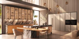 di Aran Cucine: luce e materia connotano il restyling del modello Volare, disegnato da Ulisse Narcisi