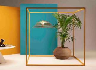 Un lampadario in cartone che riproduce le isoipse dell’Etna