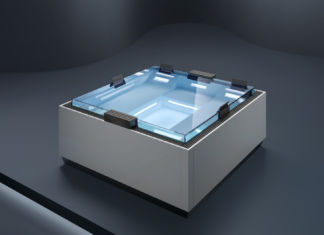 Ice, minipiscina con bordo perimetrale in vetro