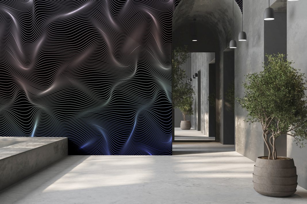 Empty,Room,With,Black,Walls,,White,Concrete,Floor,And,Soft