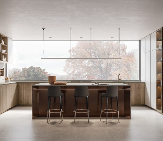 Contrasto di luce e materia nella cucina Thea di Arclinea