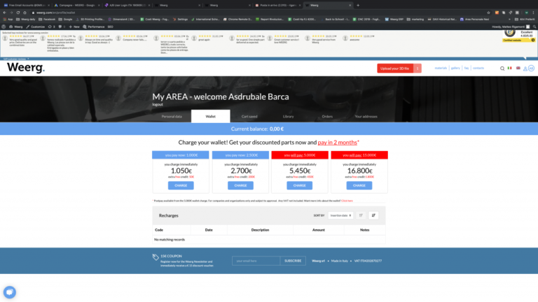 Wallet, il portafoglio virtuale di weerg.com