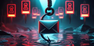Illustrazione concettuale di phishing con busta e-mail agganciata a un amo, utilizzata per rappresentare i rischi legati al test del dominio e alla sicurezza digitale aziendale