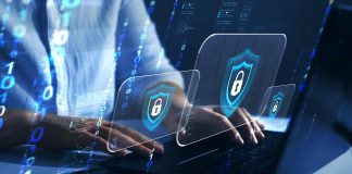 Cybsersecurity-industriale-survey-2025-teamsystem-AdobeStock_528502694-2-scaled.j Cyber security firewall interface protection concept.Personal data security and banking. Protecting herself from cyber attacks.