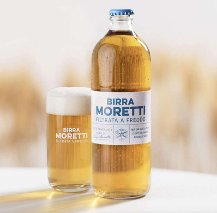 Birra Moretti Filtrata a Freddo con bicchiere