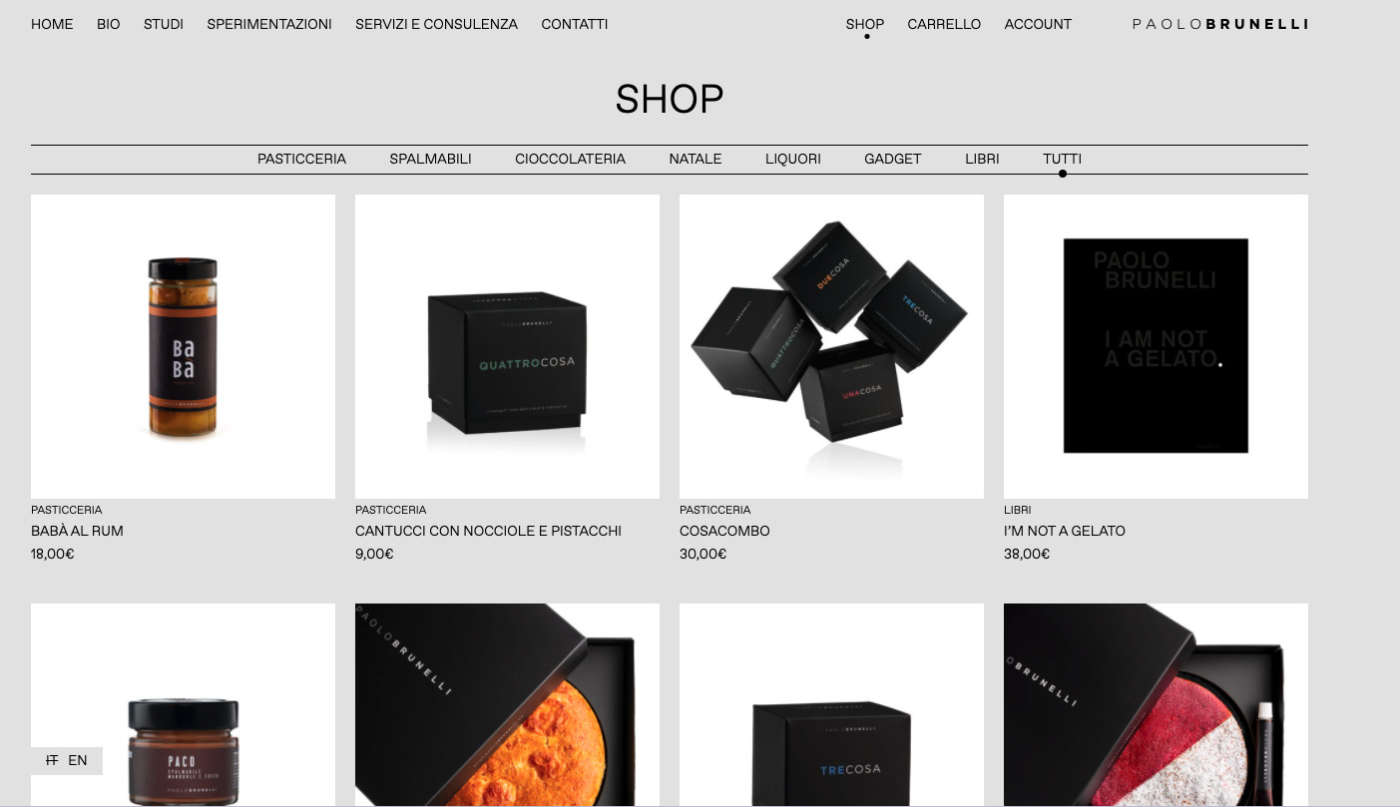 Schermata e-shop Brunelli