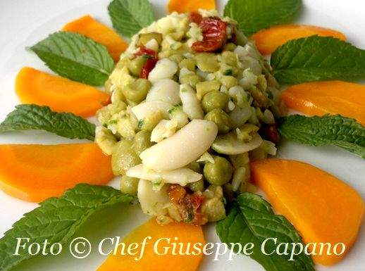 Insalatina di cannellini sbucciati, piselli, carote alla menta e erba cipollina 518