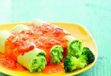 Cannelloni al formaggio con peperoni e broccoletti