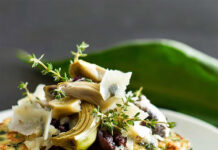 Crespelle di ceci con carciofi e formaggio caprino