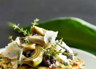 Crespelle di ceci con carciofi e formaggio caprino