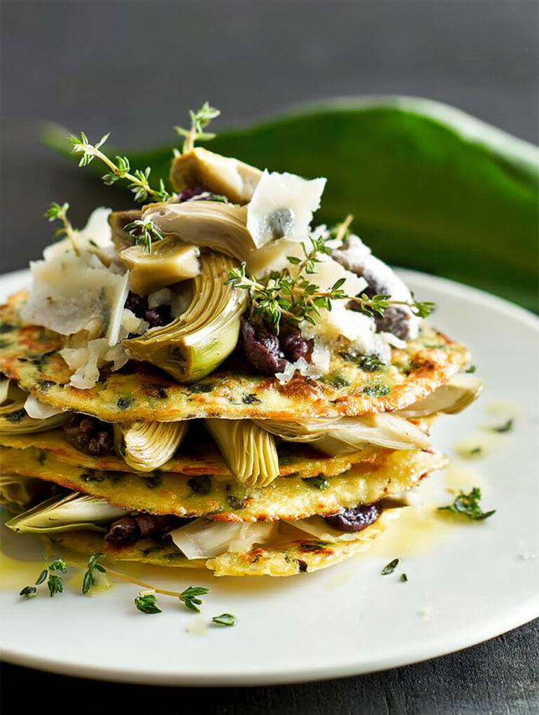 Crespelle di ceci con carciofi e formaggio caprino