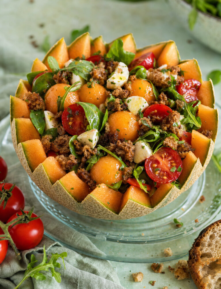 Insalata di melone, pomodori e mozzarelline