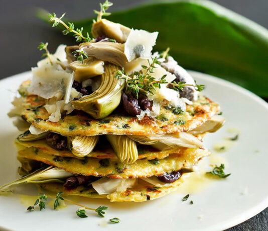 Crespelle di ceci con carciofi e formaggio caprino